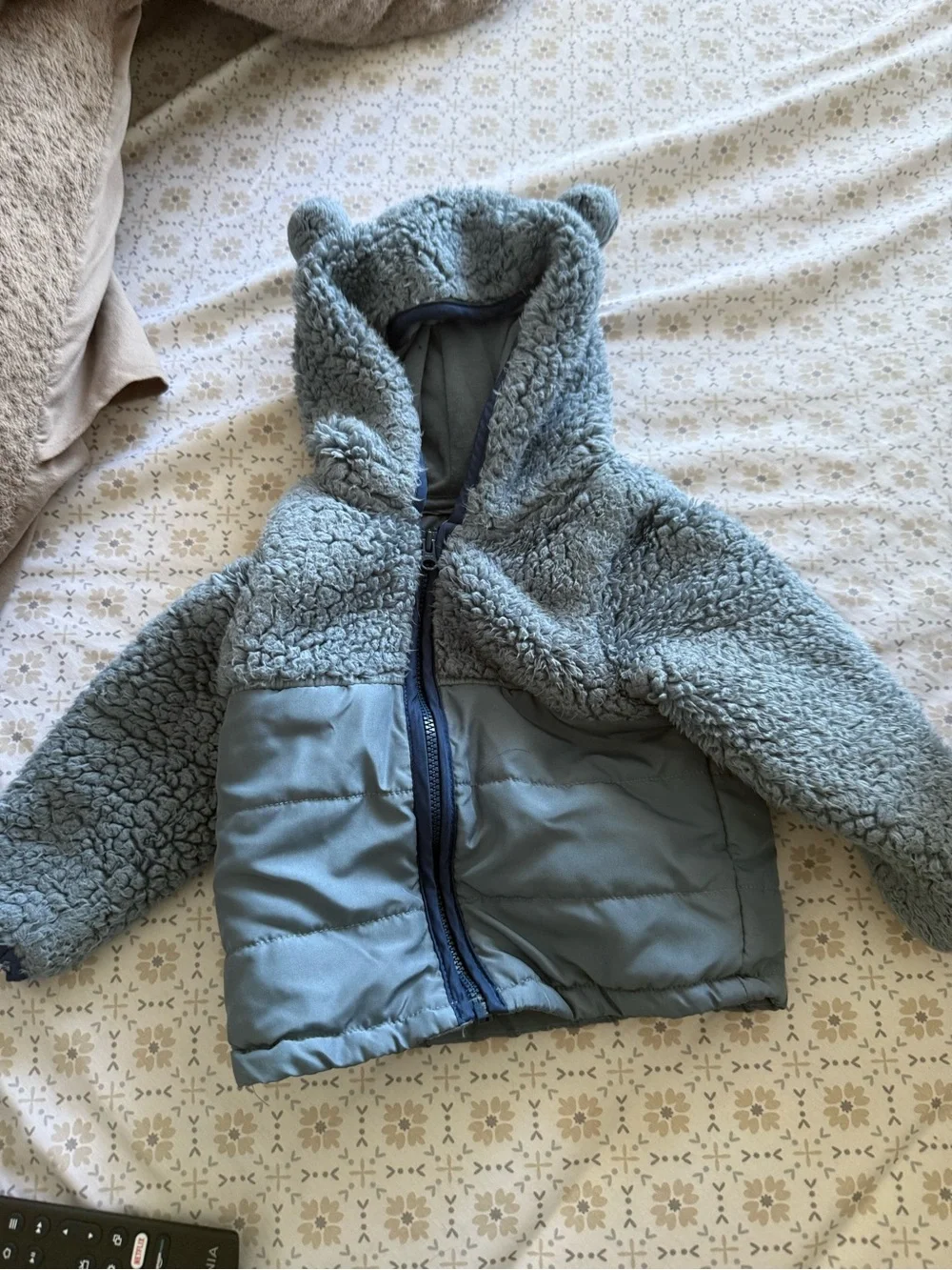 Carter's Light Blue Sherpa-Trim Hooded Puffer Jacket